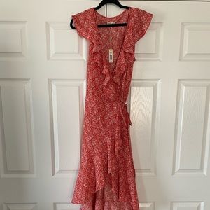 Max Studio Floral Wrap Midi Dress Size Large NWT